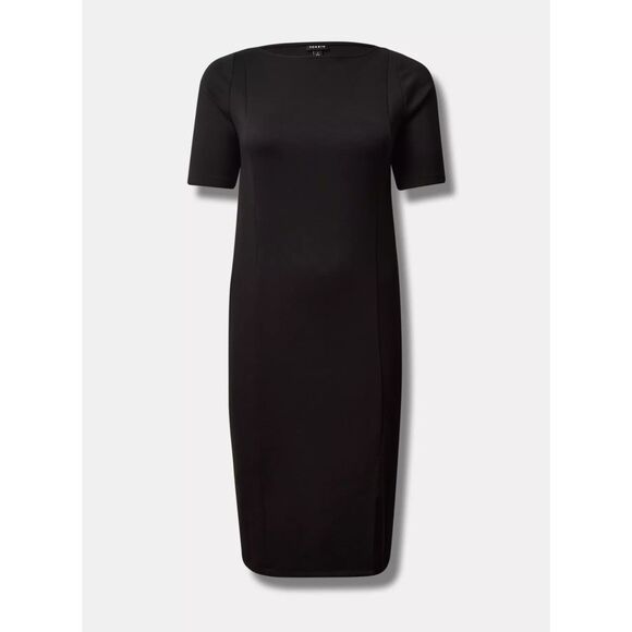 NWT Torrid 4X Deep Black Midi Studio Cupro Elbow Sleeve Bodycon Dress Size 26 - Picture 5 of 8